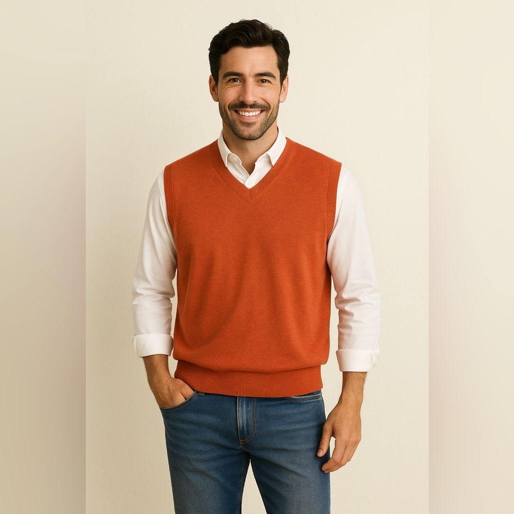 Hawick Cashmere of Scotland Orange Marled Sweater Vest Sz L EUC